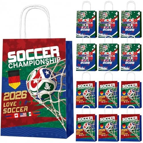 12 Stück WM 2026 Krafttaschen mit Griffen,WM 2026 Fußball Party Geschenktüten,Geburtstag Geschenktaschen für WM 2026 Fußball Party,Fußballspiel,Geburtstagsfeier